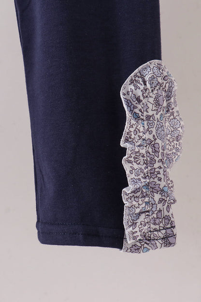 Navy Floral Bow Smocked Pants Set