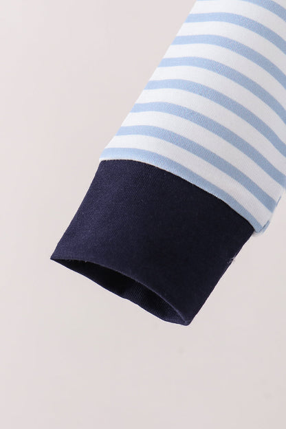 Navy Deer Embroidery Stripe Bubble