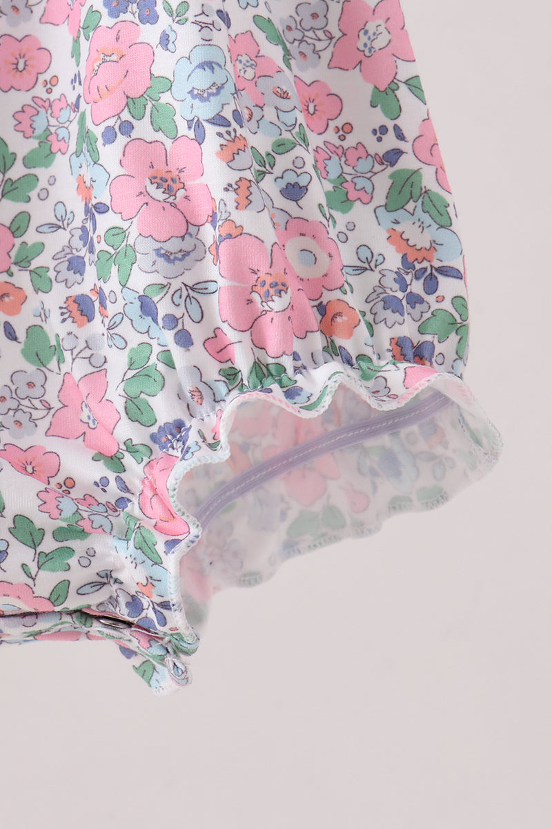 Blue Floral Smocked Ruffle Bubble