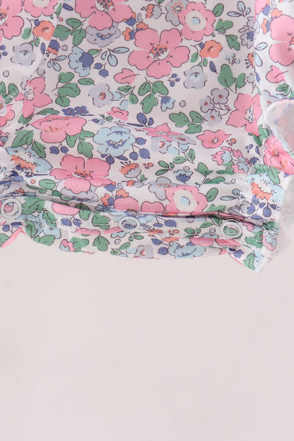 Blue Floral Smocked Ruffle Bubble