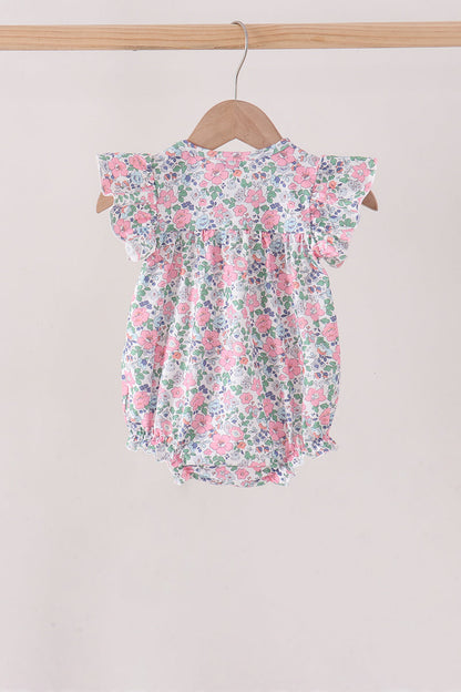 Blue Floral Smocked Ruffle Bubble