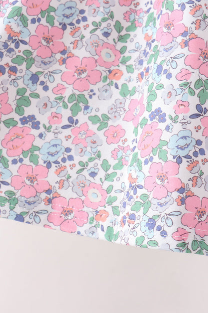 Blue Floral Smocked Ruffle Dress