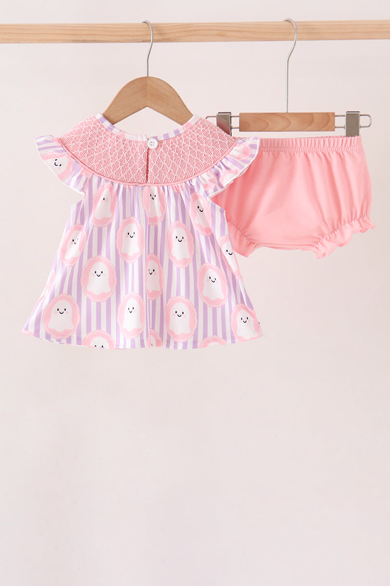 Purple Ghost Smocked Bloomer Set