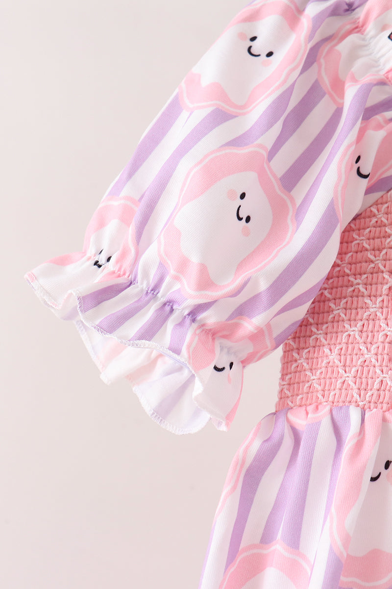 Purple Ghost Smocked Ruffle Pants Set