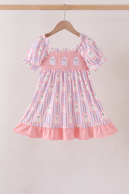 Purple Ghost Smocked Ruffle Dress
