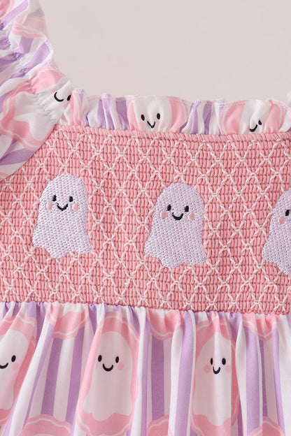 Purple Ghost Smocked Ruffle Dress