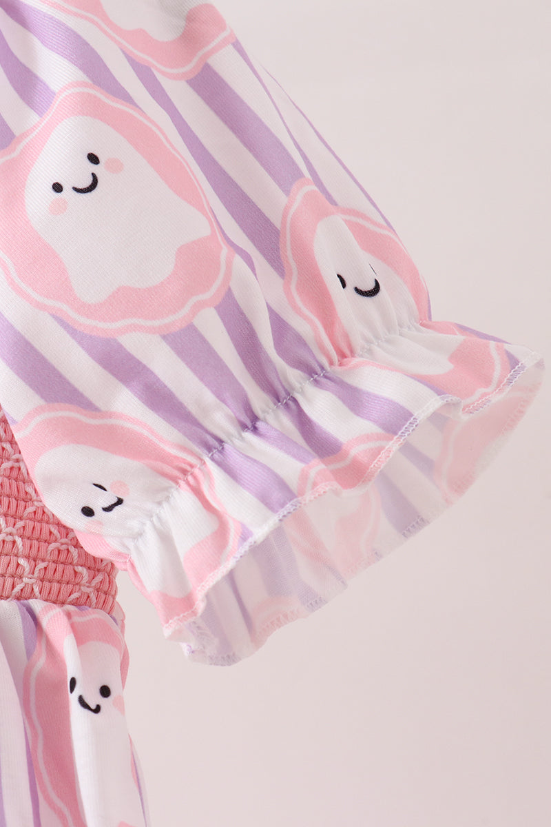 Purple Ghost Smocked Ruffle Dress