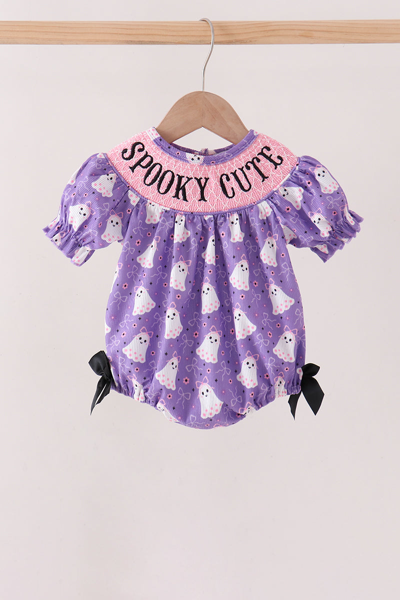 Purple Spooky cute Smocked Bubble
