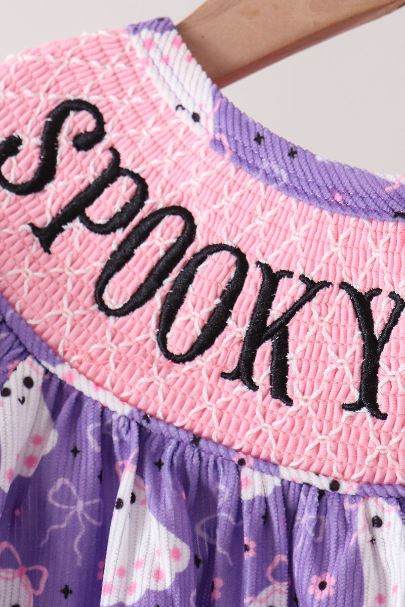 Purple Spooky cute Smocked Ruffle Shorts Set