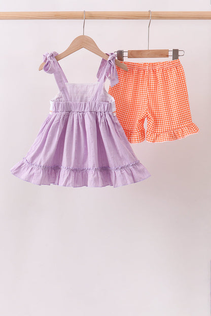 Purple Candy Smocked Ruffle Shorts Set