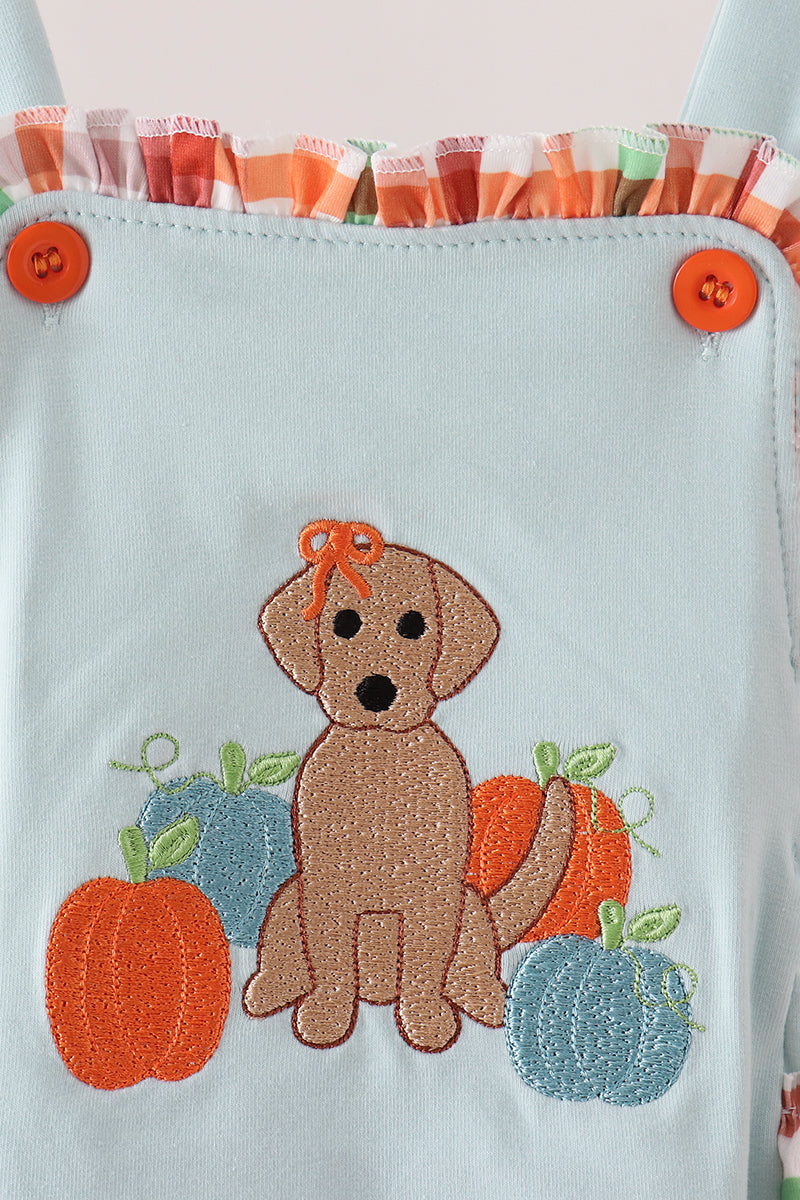 Blue Puppy Pumpkin Embroidery Ruffle Bubble