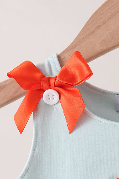 Blue Puppy Pumpkin Embroidery Gingham Bloomer Set