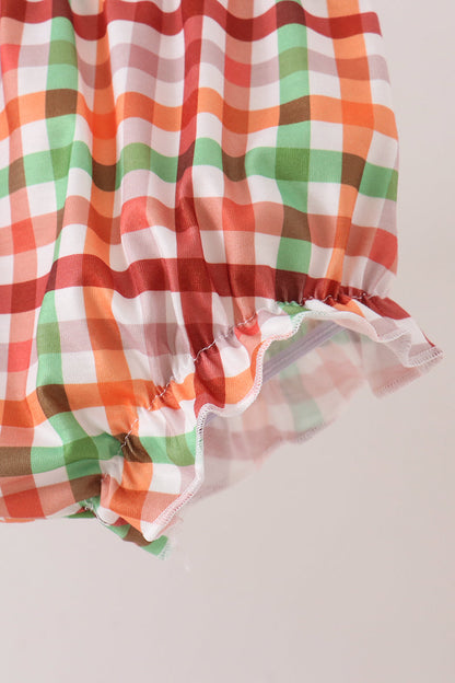 Blue Puppy Pumpkin Embroidery Gingham Bloomer Set