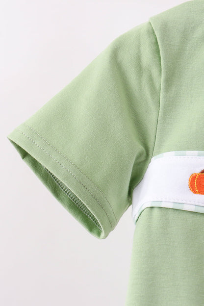 Green Pumpkin Embroidery Shorts Set
