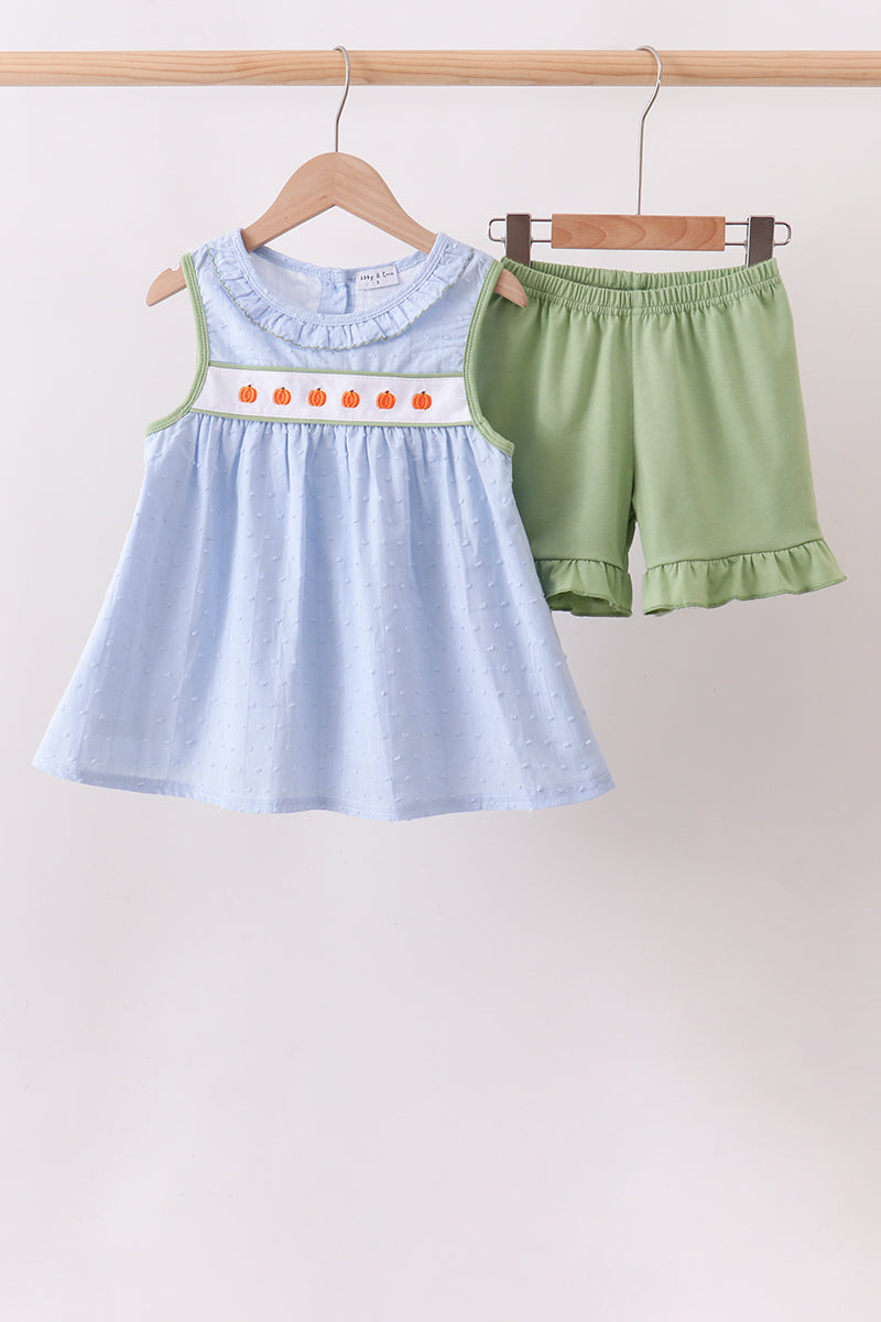 Blue Pumpkin Embroidery jacquard Ruffle Shorts Set