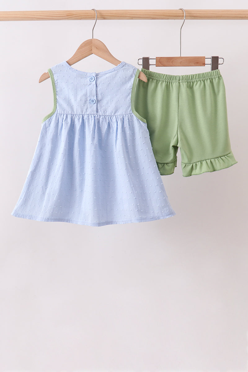 Blue Pumpkin Embroidery jacquard Ruffle Shorts Set