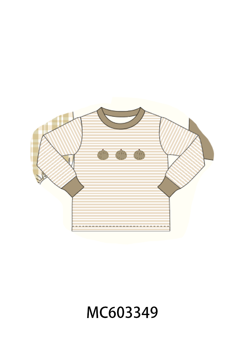 Khaki Pumpkin Embroidery Stripe Top