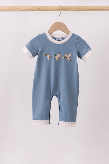 Teal Duck Embroidery Romper
