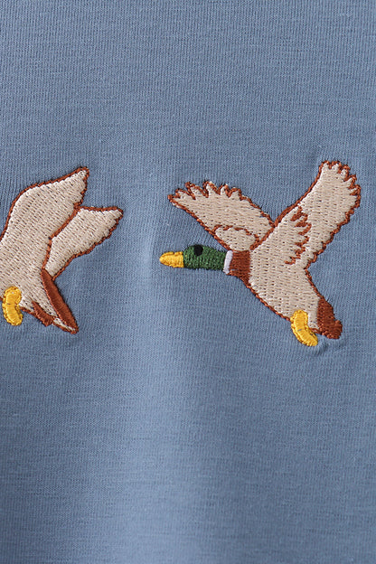 Teal Duck Embroidery Romper