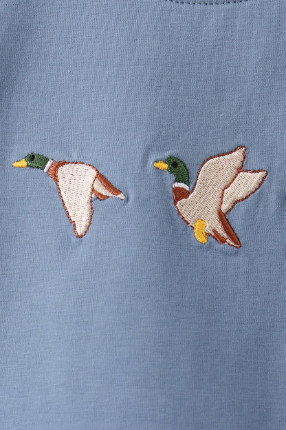 Teal Duck Embroidery Gingham Pants Set