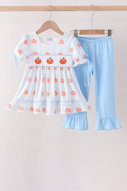 Blue Pumpkin Embroidery Ruffle Pants Set