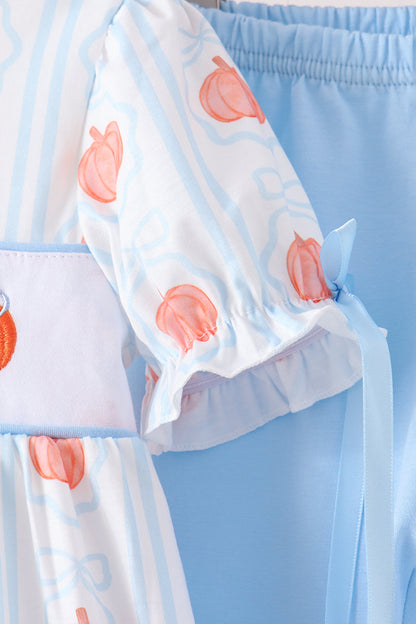 Blue Pumpkin Embroidery Ruffle Pants Set