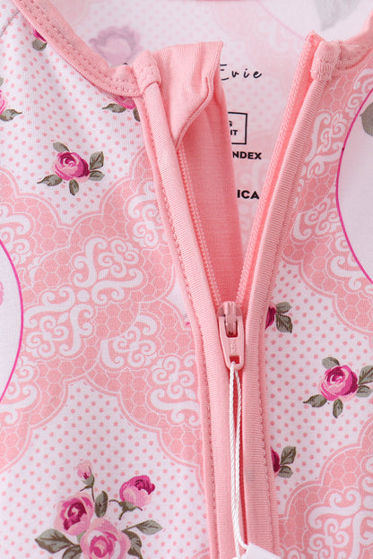 Pink Floral Bamboo Zipper Romper
