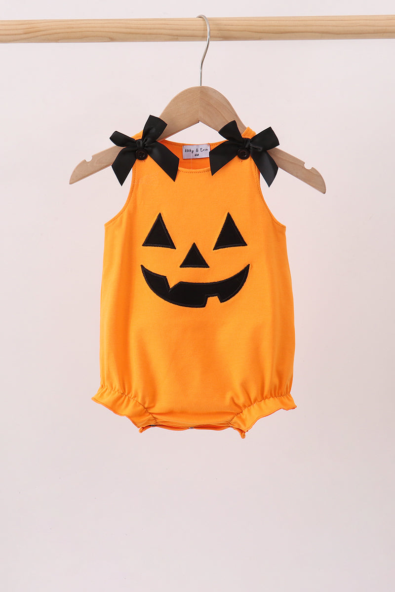 Orange Jack-O-Lantern  Applique Bow Bubble