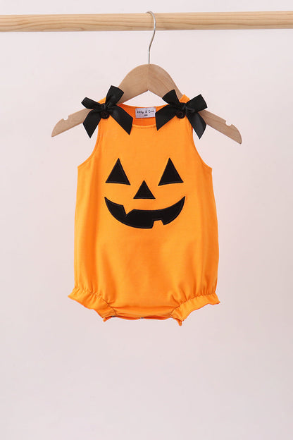 Orange Jack-O-Lantern  Applique Bow Bubble