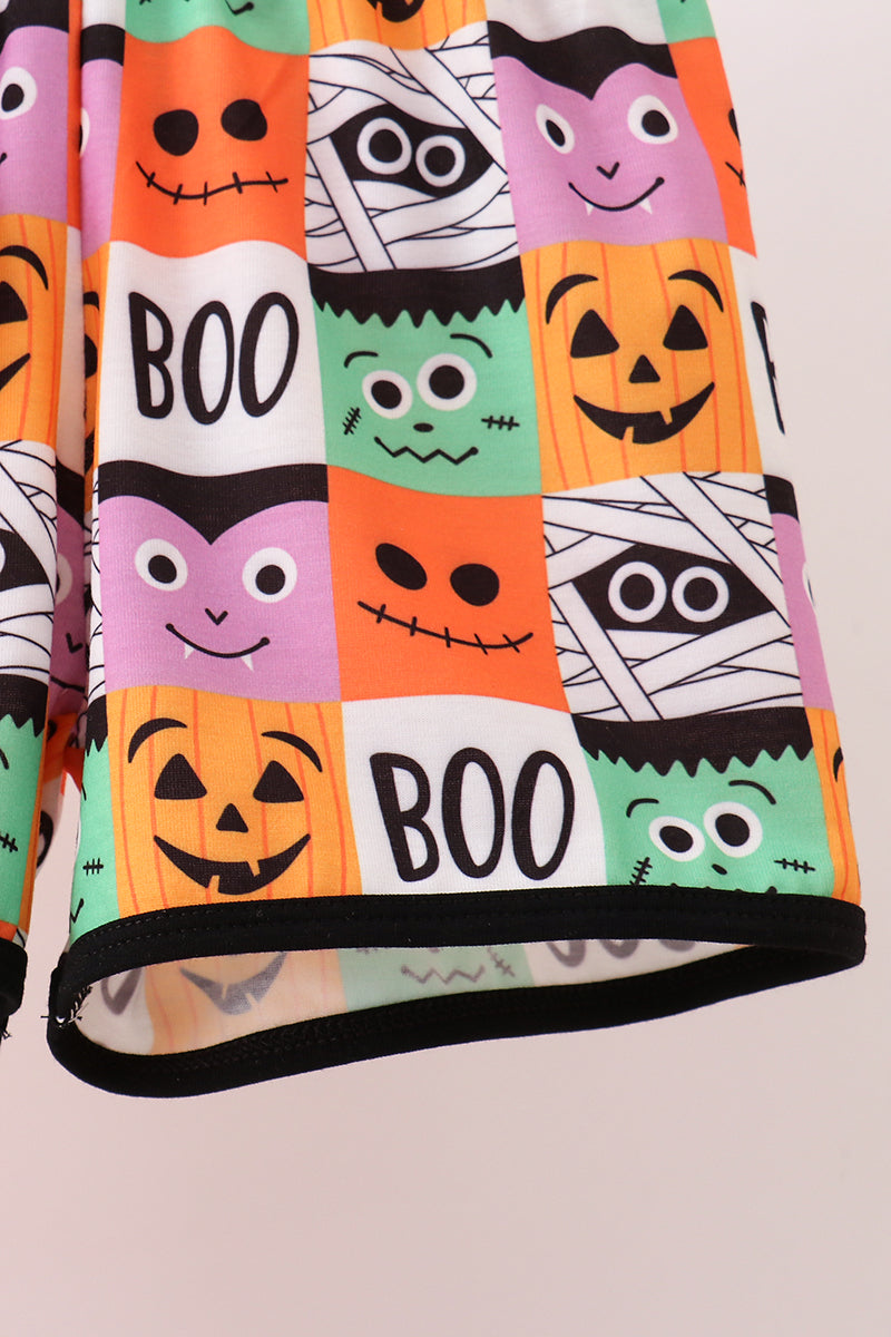 Orange Jack-O-Lantern  Applique Shorts Set