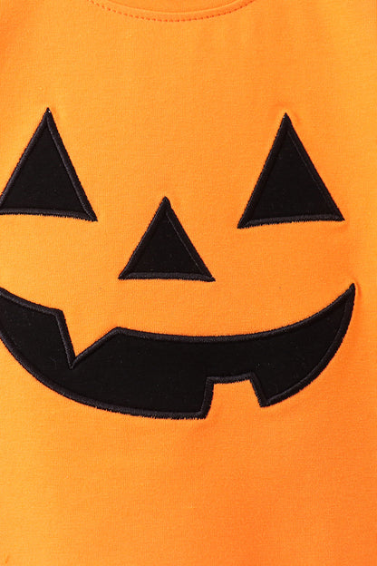 Orange Jack-O-Lantern  Applique Shorts Set