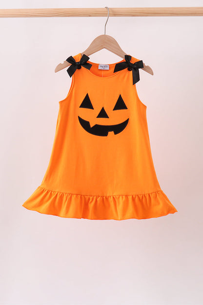 Orange Jack-O-Lantern  Applique Ruffle Dress