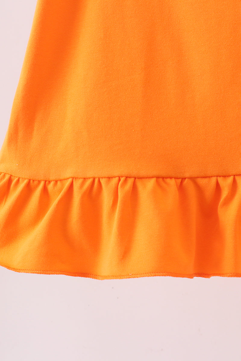 Orange Jack-O-Lantern  Applique Ruffle Dress