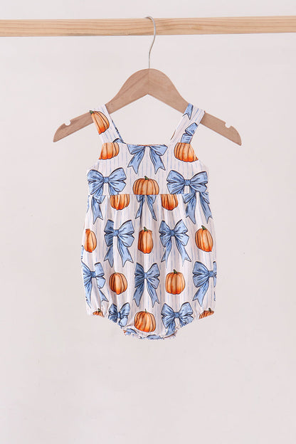 Blue Pumpkin Bow Bamboo Bubble