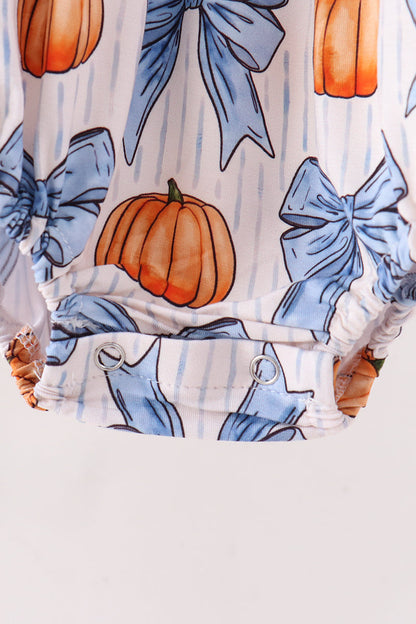 Blue Pumpkin Bow Bamboo Bubble