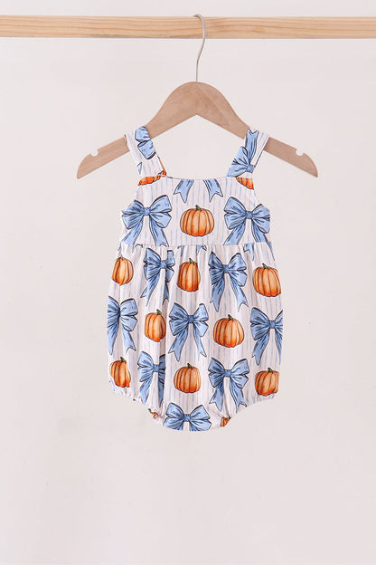 Blue Pumpkin Bow Bamboo Bubble
