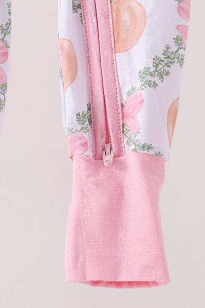 Pink Pumpkin Bow Bmaboo Zipper Romper