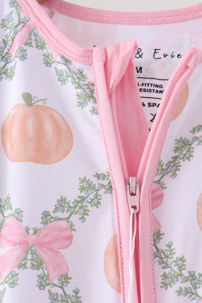 Pink Pumpkin Bow Bmaboo Zipper Romper