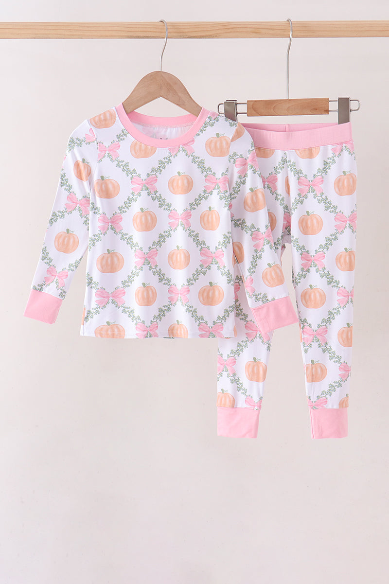 Pink Pumpkin Bow Bmaboo Pants Set