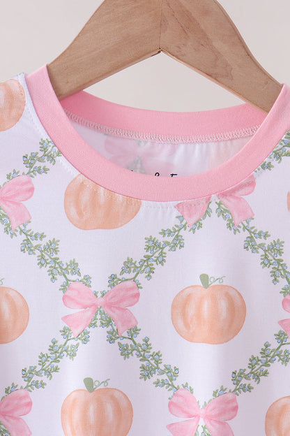 Pink Pumpkin Bow Bmaboo Pants Set