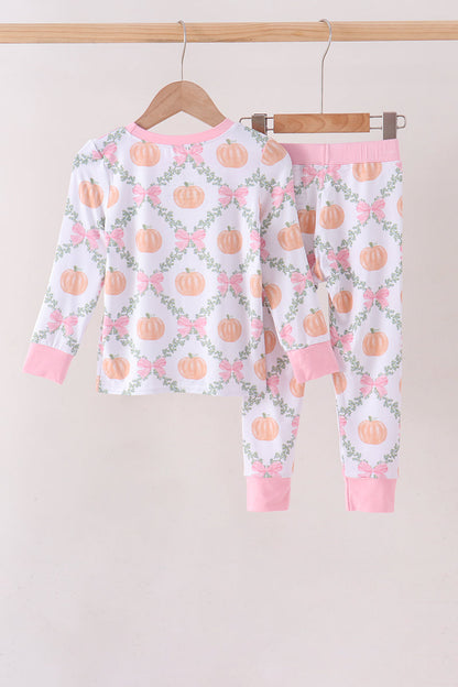 Pink Pumpkin Bow Bmaboo Pants Set
