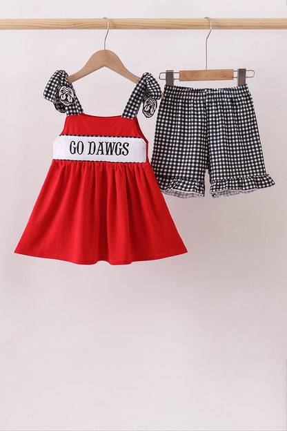 Red Georgia Go Dawgs Smocked Ruffle Shorts Set