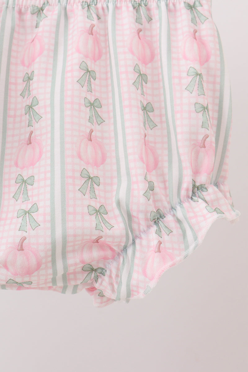 Sage Pumpkin Bow Embroidery Bloomer Set