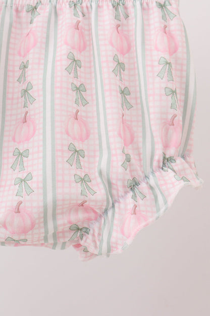 Sage Pumpkin Bow Embroidery Bloomer Set