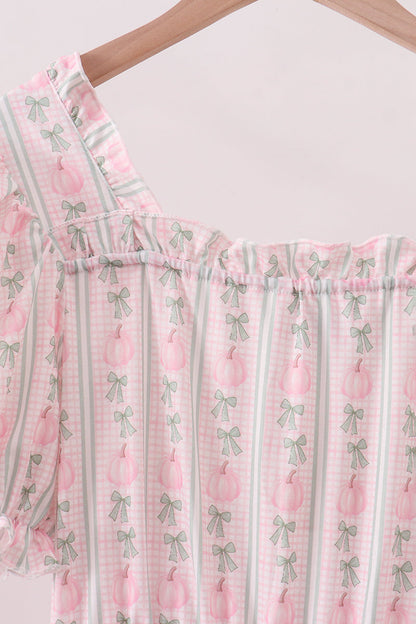 Pumpkin Bow Embroidery Mom Tiered Dress