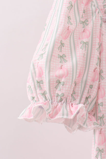 Pumpkin Bow Embroidery Mom Tiered Dress