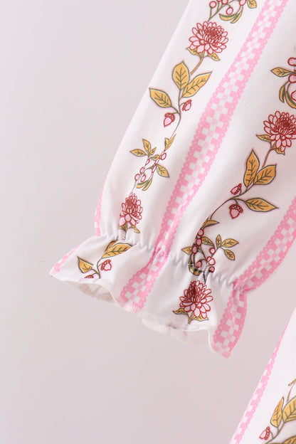 Pink Rose Stripe Ruffle Pants Set