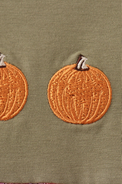 Camel Pumpkin Embroidery Plaid Dress