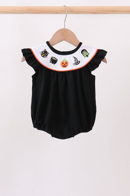 Black Pumpkin cat Embroidery Ruffle Bubble