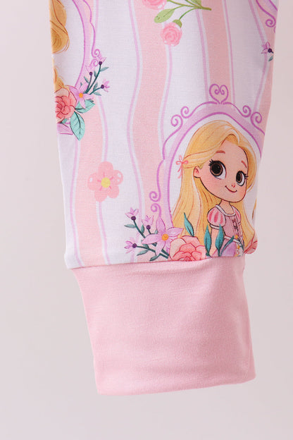 Pink princess stripe bamboo pajama set